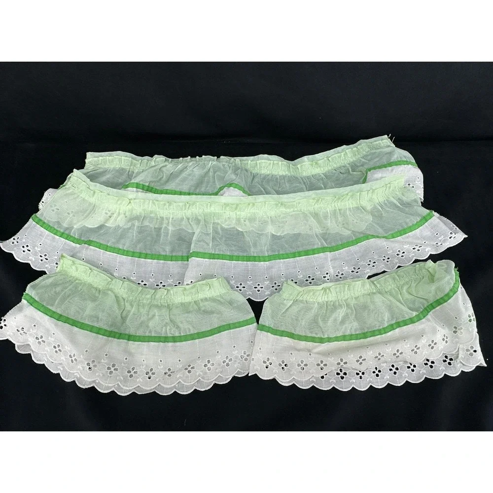 Vintage JC PENNEY Green Curtain Set Panels Valance Tie Backs Irish Cottage Core